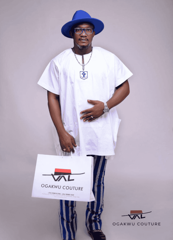 Modern Men’s Trad White Top with Blue Ankara patterned Pants*